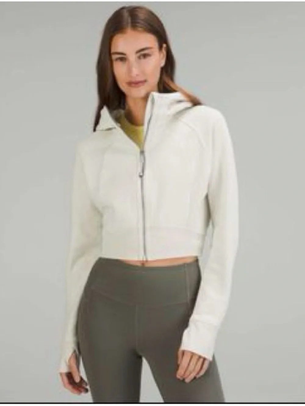 Lululemon Cropped Full Zip Hooded Scuba Bone, Size 12